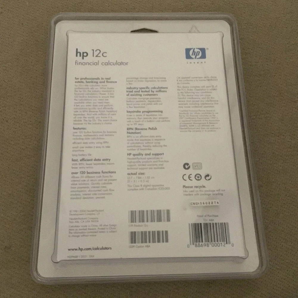 New! Hewlett Packard HP 12C Financial Calculator - Black, 12C